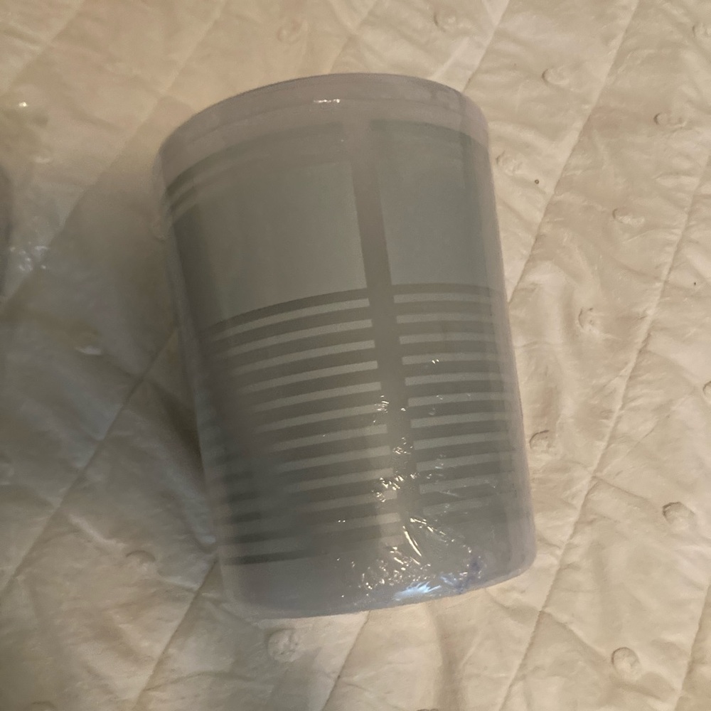 Gray Striped Wastebasket